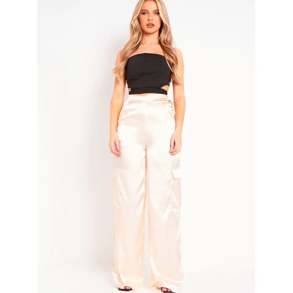 Missy Empire Out Detail Cargo Pants in Beige