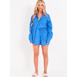 Missy Empire Oversized High Waisted Runner Shorts in Blue