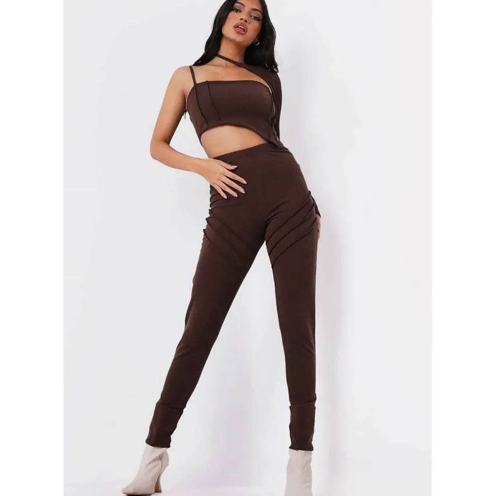 Missy Empire Panel Leggings in Brown