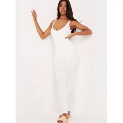 Missy Empire Plunge Jumpsuit in Cream