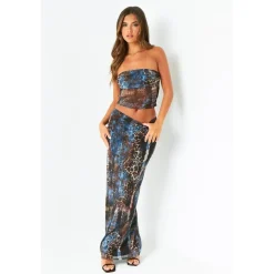 Missy Empire Printed Maxi Skirt in Blue