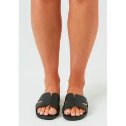 Missy Empire Rubber Ribbed Sole Sliders in Black