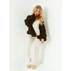 Missy Empire Sleeve Cardigan in Brown