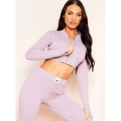 Missy Empire Sport Tab Logo Thick Gym Long Sleeve Crop Jacket in Pink