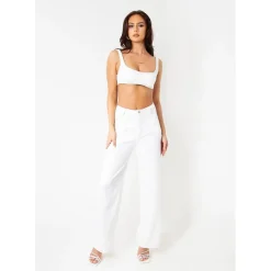 Missy Empire Stitch Straight Leg Trousers in White