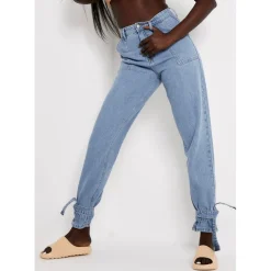 Missy Empire Tie Ankle Mom Jeans in Blue