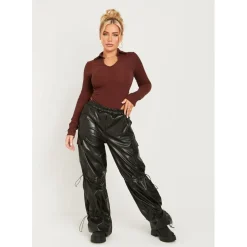 Missy Empire Toggle Cargo Trousers in Black