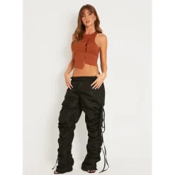 Missy Empire Toggle Hem Cargo Trouser in Black