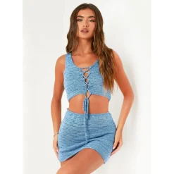 Missy Empire Up Detail Knit Top in Blue