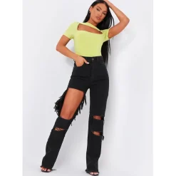 Missy Empire Waisted Cut Out Ripped Denim Jeans in Black