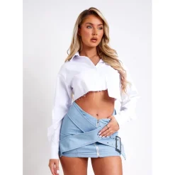 Missy Empire Wash Pastel Blue Denim Belted Mini Skirt in Blue