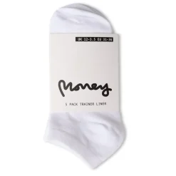Money Tayla 5 Pack Lettering Liner Socks in White