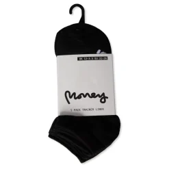 Money Zena 5 Pack Junior No Show Liner Socks in Black