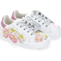 Monnalisa Glitter Floral Low Top Trainers in White