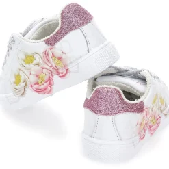 Monnalisa Glitter Floral Low Top Trainers in White