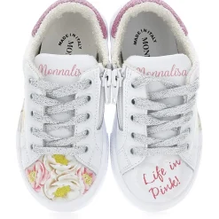 Monnalisa Glitter Floral Low Top Trainers in White
