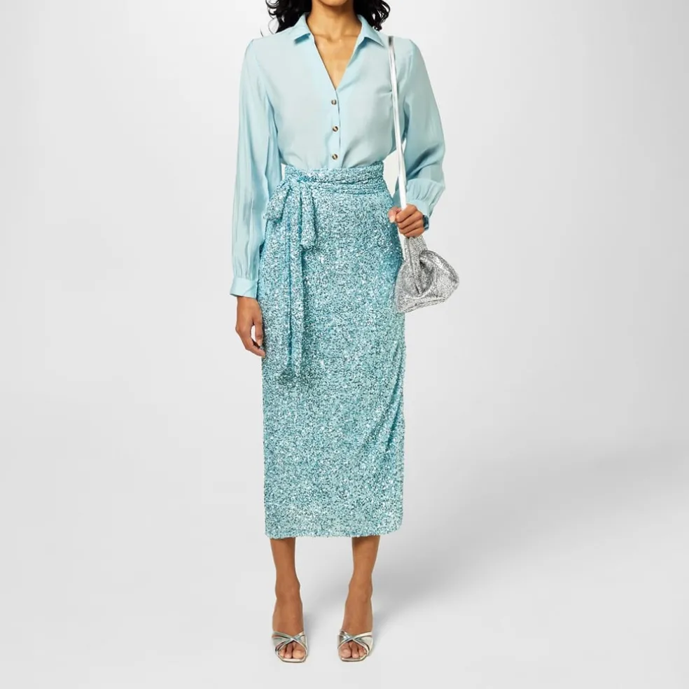 Never Fully Dressed Blue Sequin Jaspre Skirt in Blue