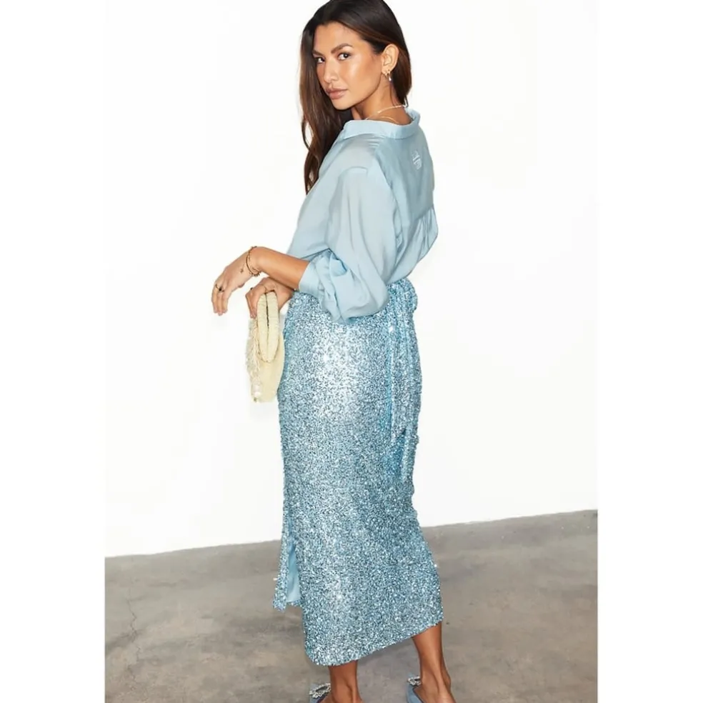 Never Fully Dressed Blue Sequin Jaspre Skirt in Blue