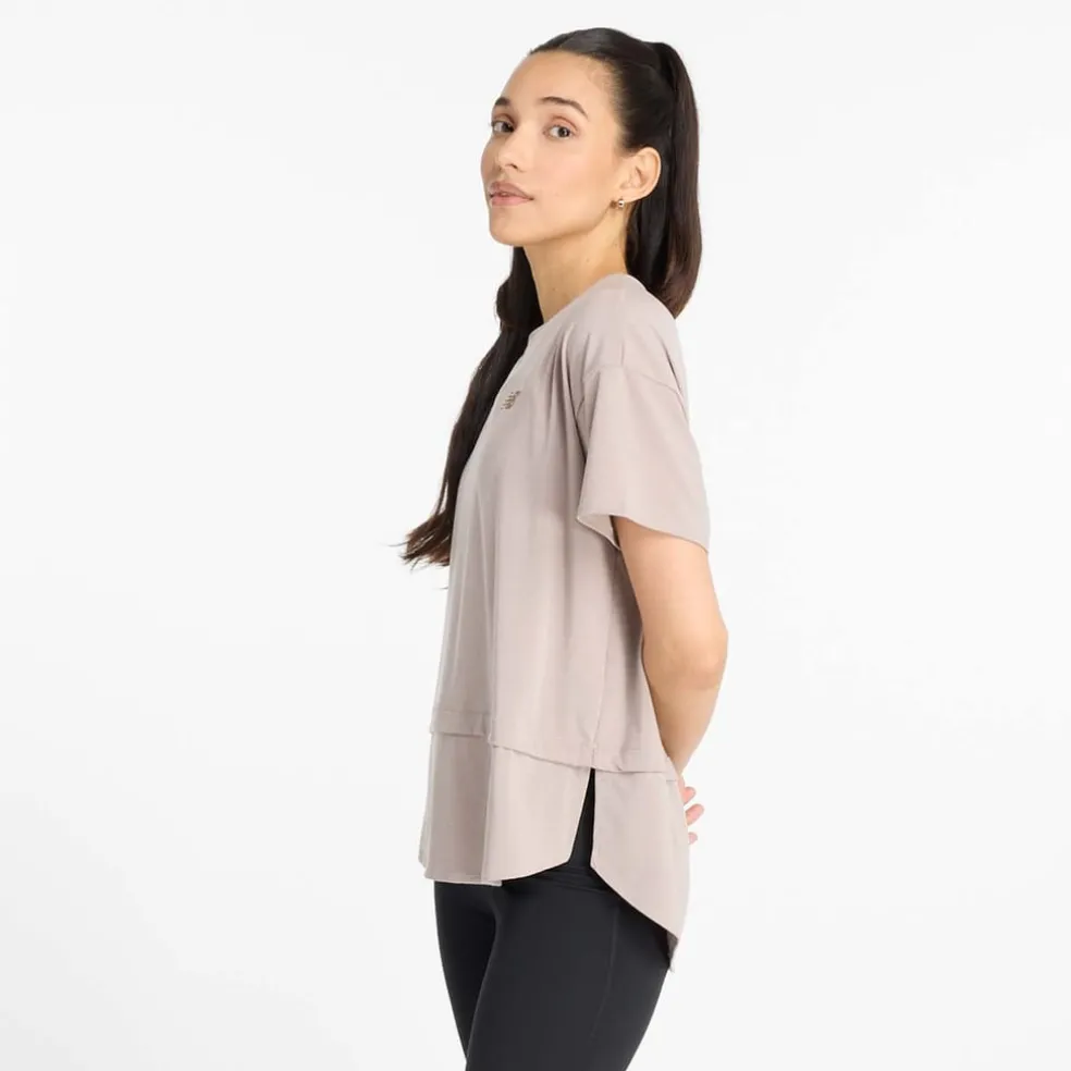 New Balance Drapey Jersey Oversized T-Shirt in Beige