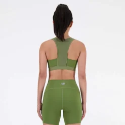 New Balance Sleek Medium Support Pocket Sports Bra in olive