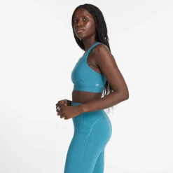 New Balance Sleek Medium Support Pocket Sports Bra in Blue