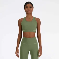 New Balance Sleek Medium Support Sports Bra in olive