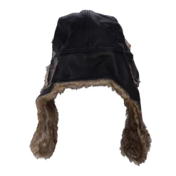 New Era Image Leather Trapper Hat in Black