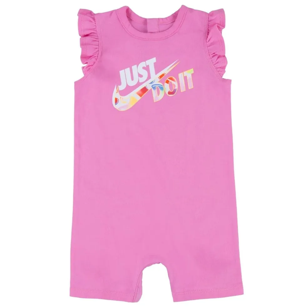 Nike Full Zip Crew Neck Short Sleeve Romper in Pink