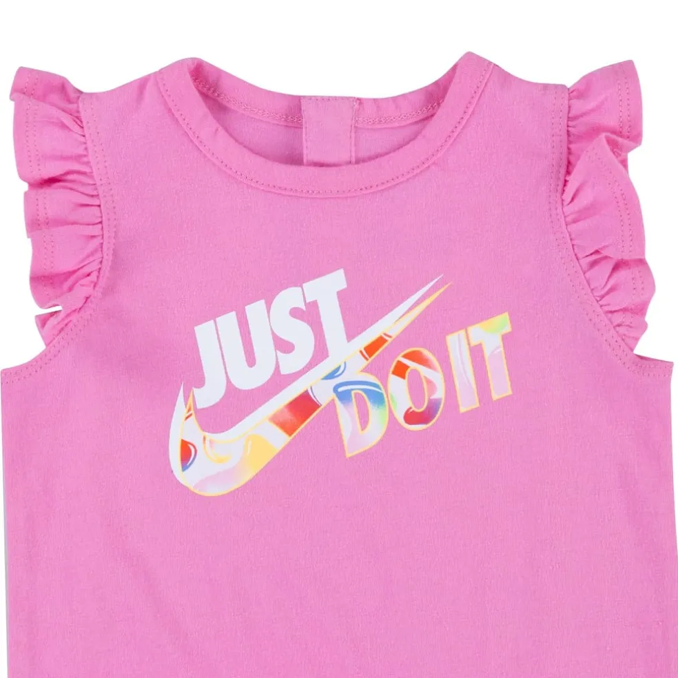 Nike Full Zip Crew Neck Short Sleeve Romper in Pink