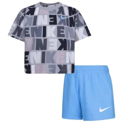 Nike Girls Knitted T-Shirt & Shorts Set in Blue