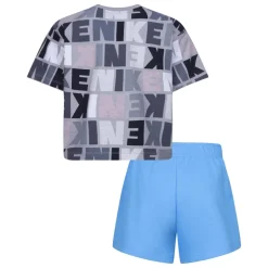 Nike Girls Knitted T-Shirt & Shorts Set in Blue