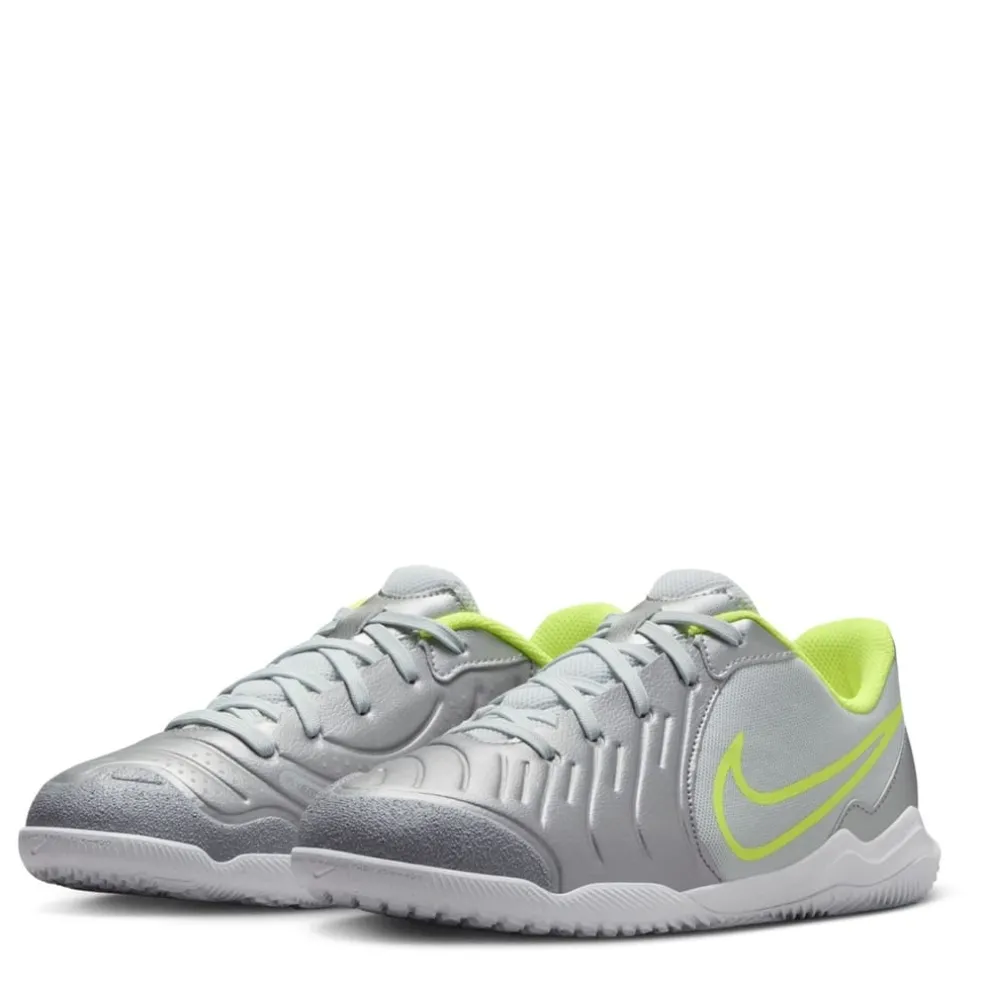 Nike Jr. Tiempo Legend 10 Academy Little Big Kids Indoor Court Low Top Football Shoes in Silver