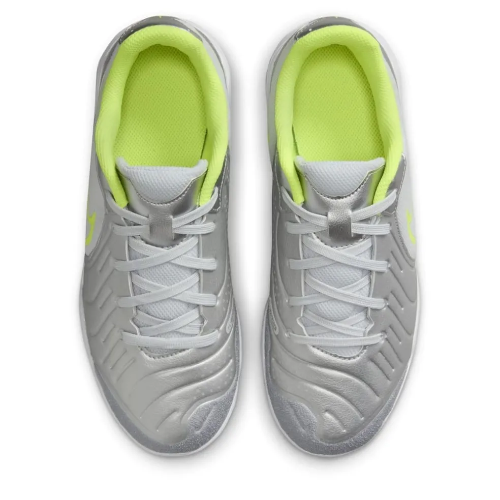 Nike Jr. Tiempo Legend 10 Academy Little Big Kids Indoor Court Low Top Football Shoes in Silver