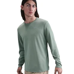 Nike Mens Miler Dri Fit Uv Long Sleeve Running Top in Green