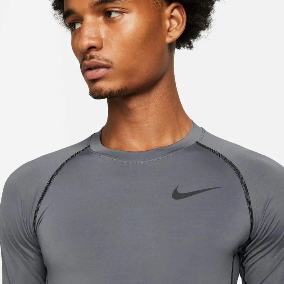 Nike Mens Pro Dri Fit Tight Fit Long Sleeve Top in Grey