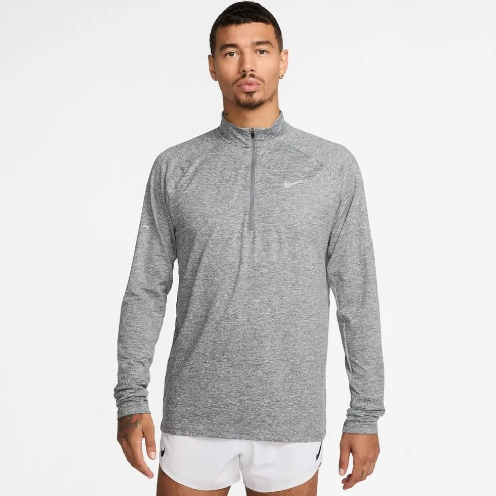 Nike Stride Zip Neck Regular Fit T-Shirt in Grey