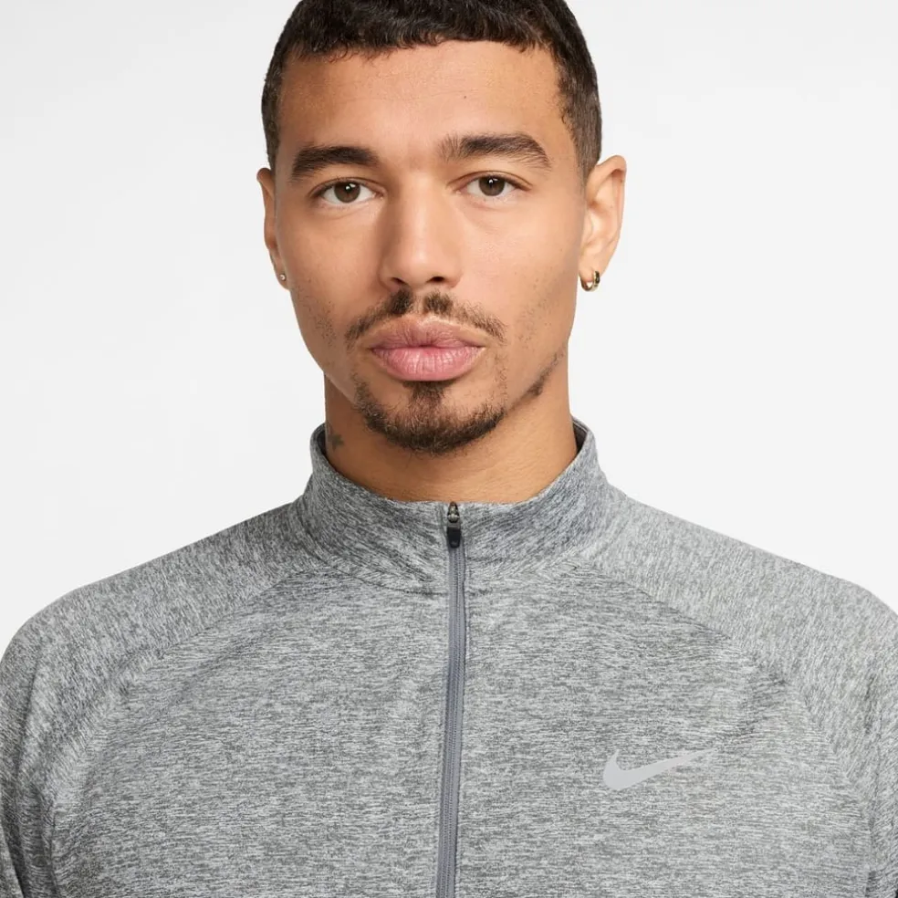 Nike Stride Zip Neck Regular Fit T-Shirt in Grey