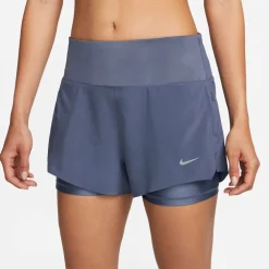 Nike Womens Dri Fit Swift Mid Rise 3 2 In 1 Shorts in Blue