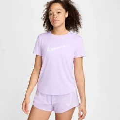 Nike Womens One Swoosh Dri Fit Short Sleeve Running Top in Purple