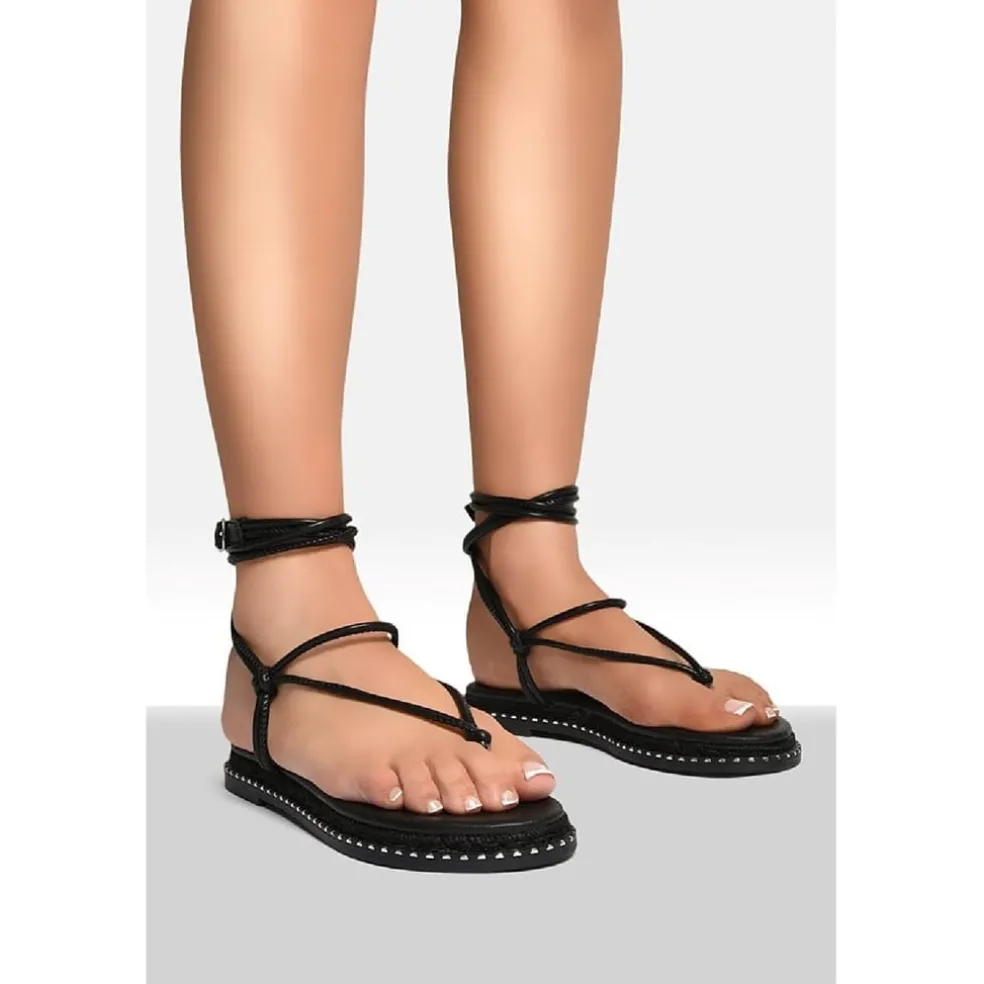 No Doubt Doub Toe Tie Sndl in Black