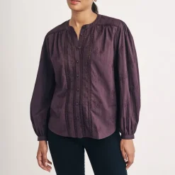 Nobodys Child Fern Floral Embroidered Blouse in Brown