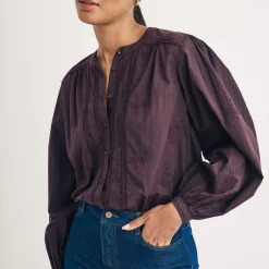 Nobodys Child Fern Floral Embroidered Blouse in Brown