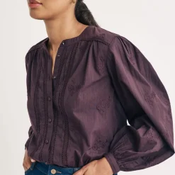 Nobodys Child Fern Floral Embroidered Blouse in Brown