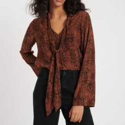 Nobodys Child Karina Snake Print Scarf Blouse in Brown