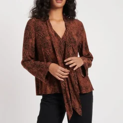 Nobodys Child Karina Snake Print Scarf Blouse in Brown