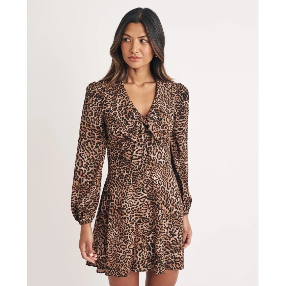 Nobodys Child Ottilie V-Neck Mini A-Line Dress in Multi