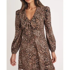 Nobodys Child Ottilie V-Neck Mini A-Line Dress in Multi