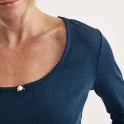 Nobodys Child Pointelle Long Sleeve Pyjama Top in Blue