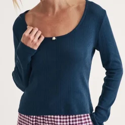 Nobodys Child Pointelle Long Sleeve Pyjama Top in Blue