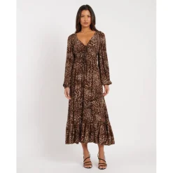 Nobodys Child Samntha V-Neck Midi A-Line Dress in Multi